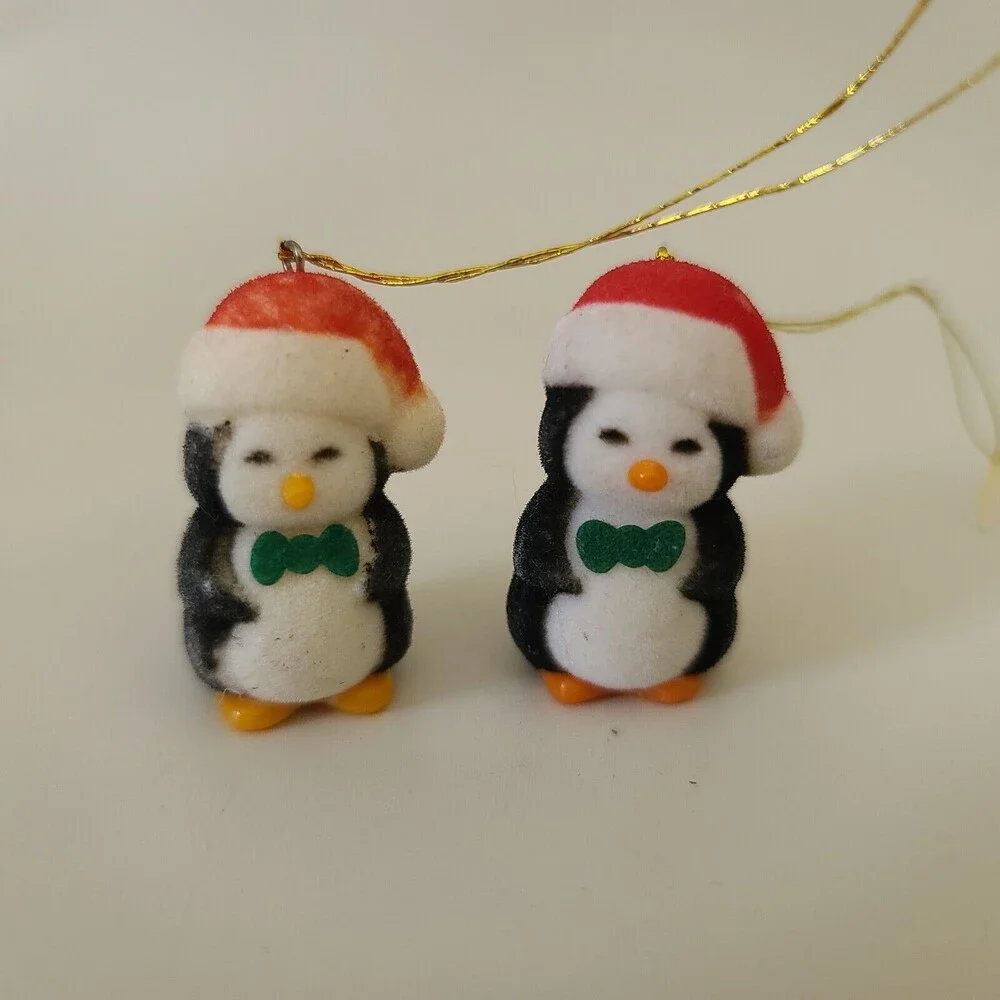 Avon Ornament Flocked Penguins Ornaments Set of 2